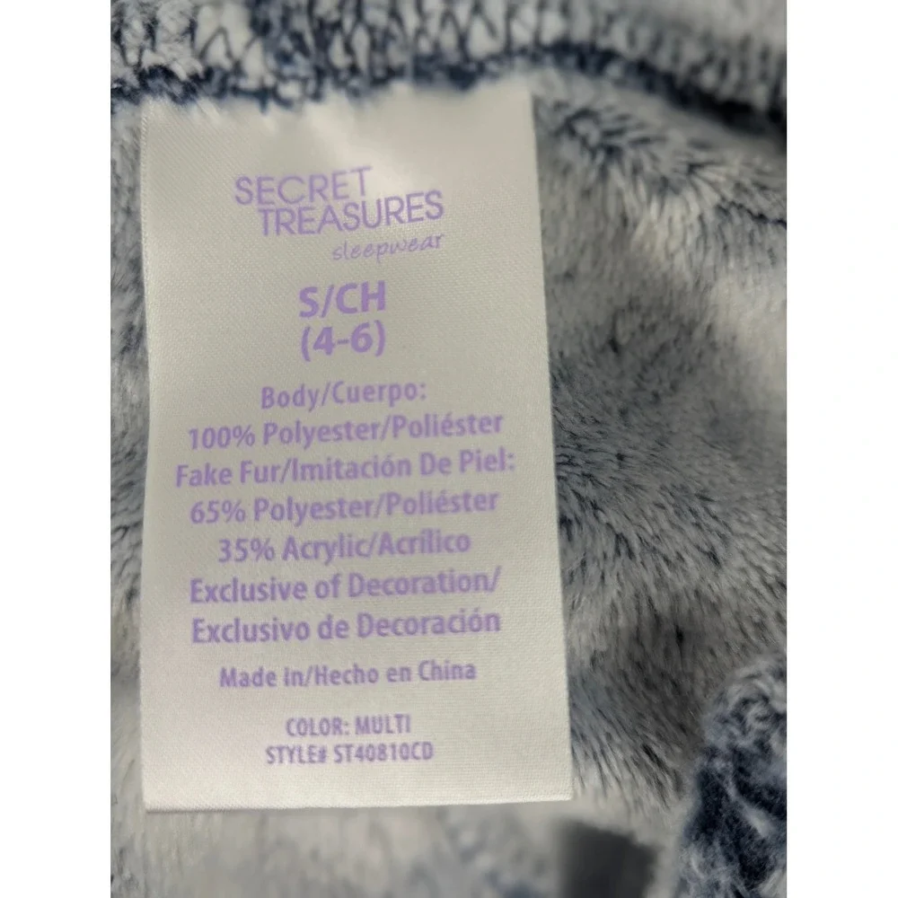 Hooded Pajamas Kids 4-6 Polar Bear Fleece Suit Secret Treasures Blue Faux Fur